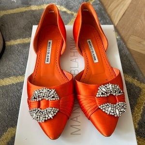 Manolo Blahnik Luanda Satin Orange flats